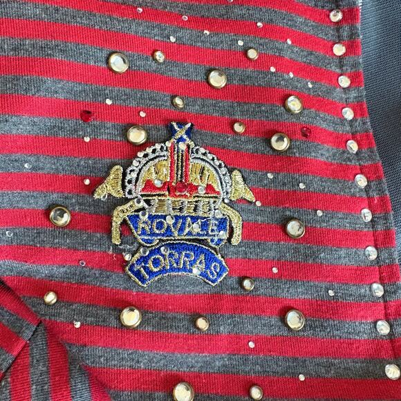 Vintage Bahatti Paris Striped Studded Funnel Neck Jacket France M OldMoney Y2k - Picture 2 of 9